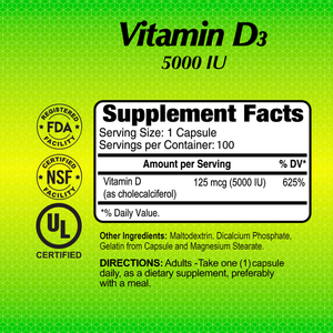 Alfa Vitamins Vitamin D3 5000 IU Dietary Supplement 100 Capsules