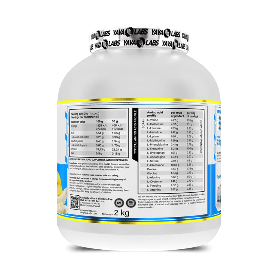 Yava Labs Pure Elite Whey Protein Concentrate with 22g protein ( 66 servings) - KleanSource