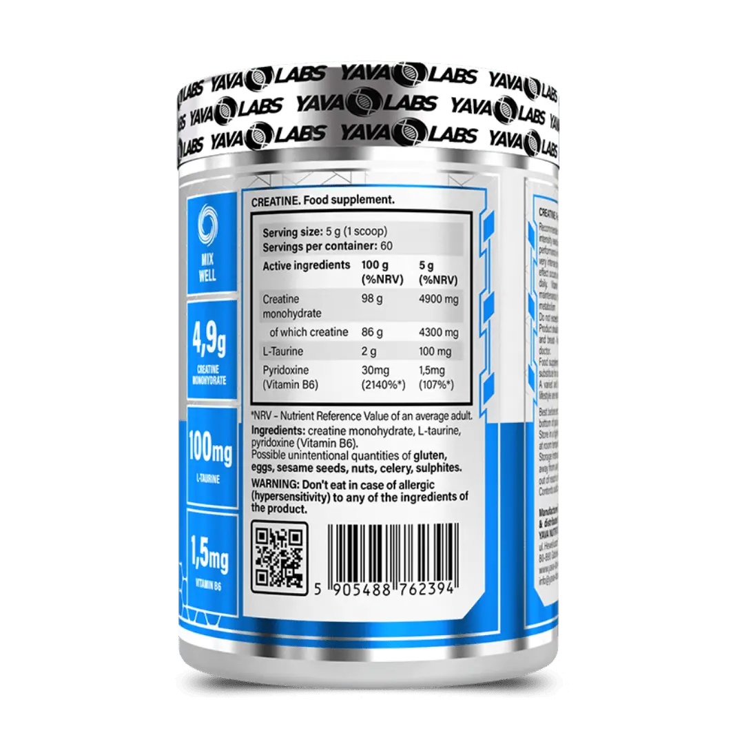 Yava Labs Pure Creatine Monohydrate 4.9g + Taurine 100mg, 60 servings - KleanSource