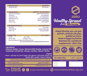 Zero Healthy Spread with Milk Chocolate, zero added sugar, 325g back of pack