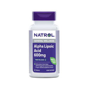 Natrol Alpha Lipoic Acid 600mg supplement bottle on a white background
