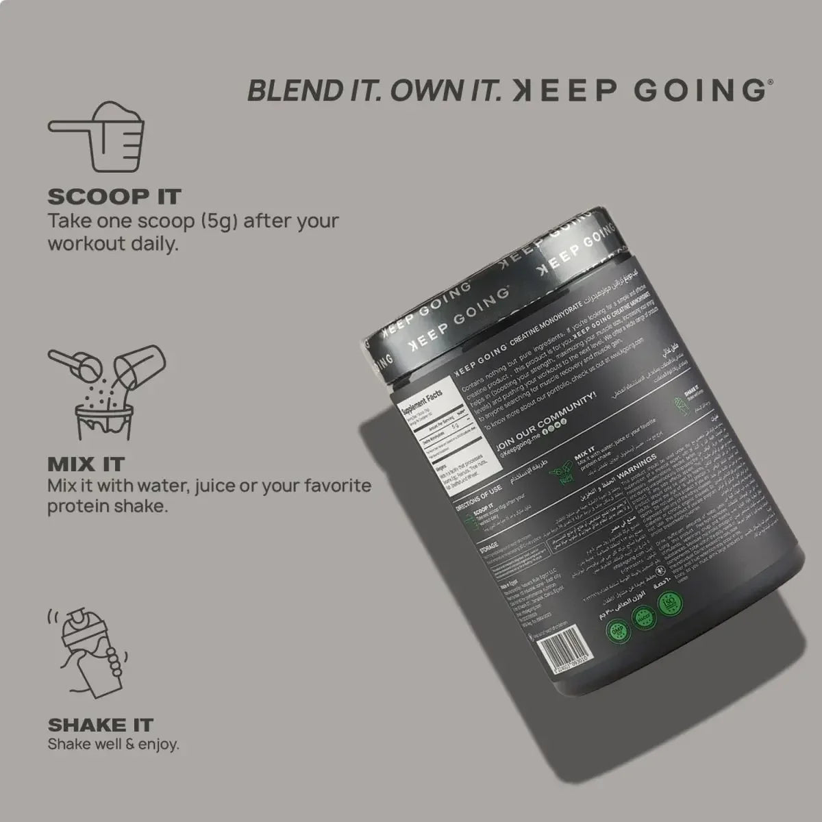 KEEP GOING Micronized Creatine Monohydrate 5g ( 60 servings) - KleanSource