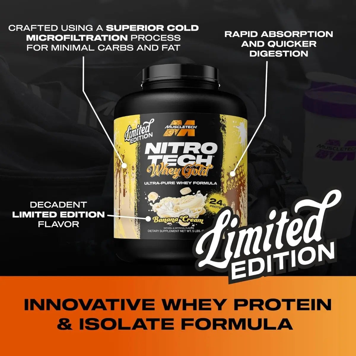 Muscletech Nitro tech Whey Gold + Isolate Mix - 24g Protein (68 servings) - KleanSource