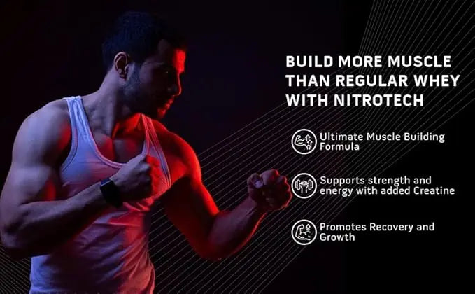 MUSCLETECH Nitro Tech Whey Protein 30g Protein, 3g creatine monohydrate, 6.7g BCAA, 1.81kg - KleanSource
