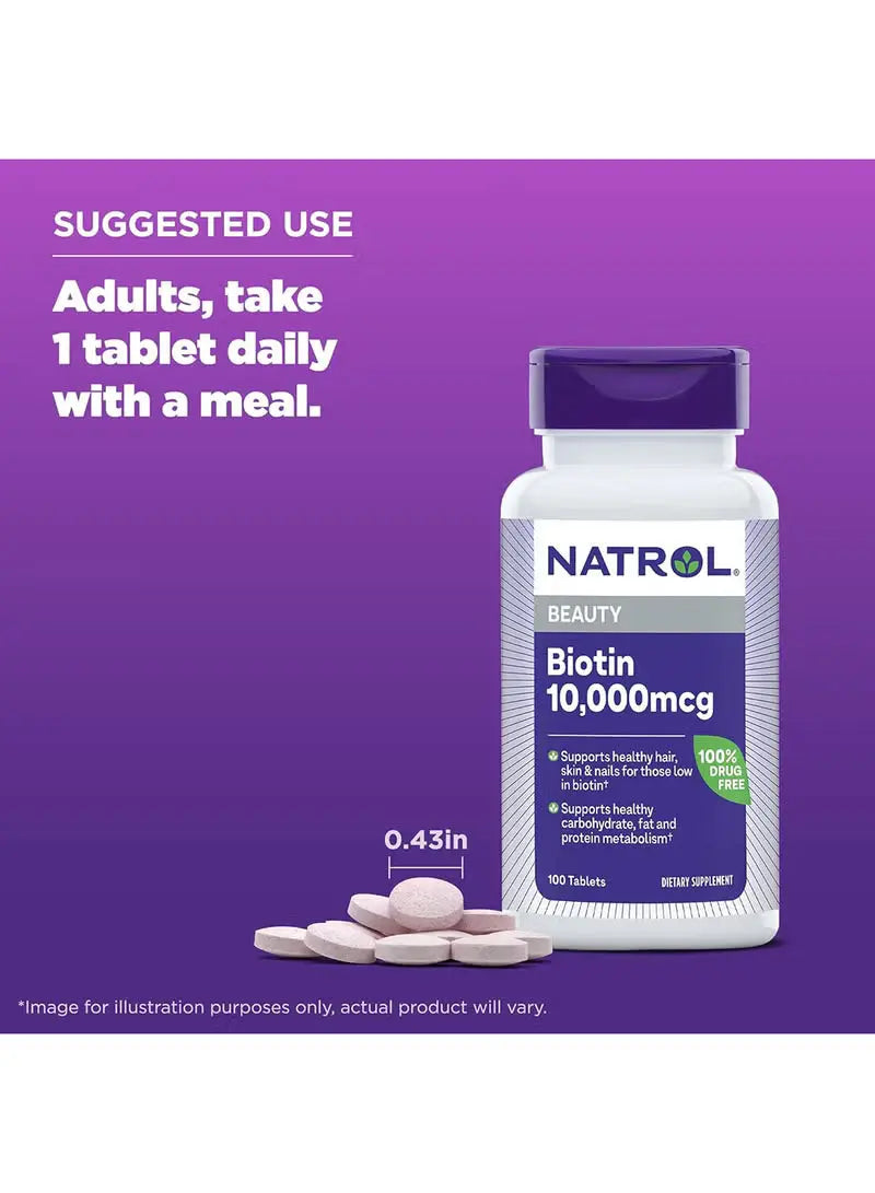 natrol biotin 100 tablets  10,000mcg description
