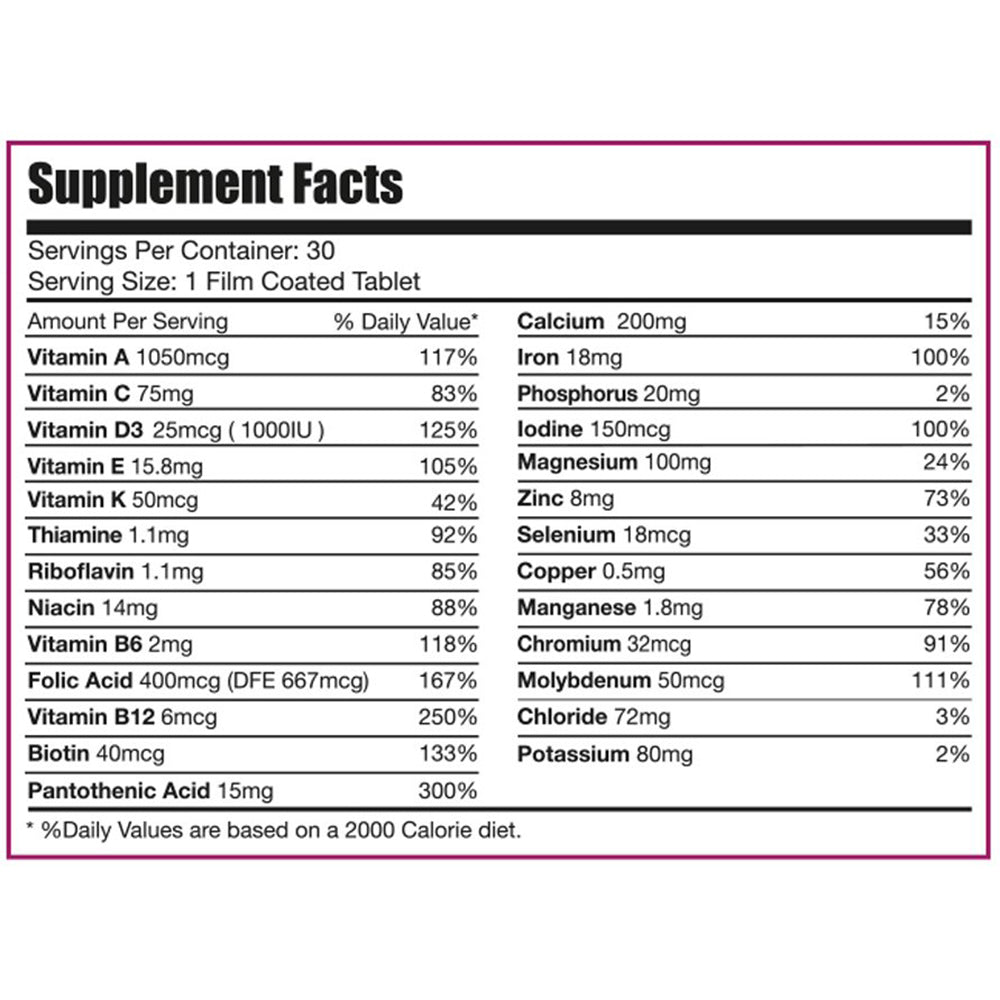 woman max limitless  tablets back of pack